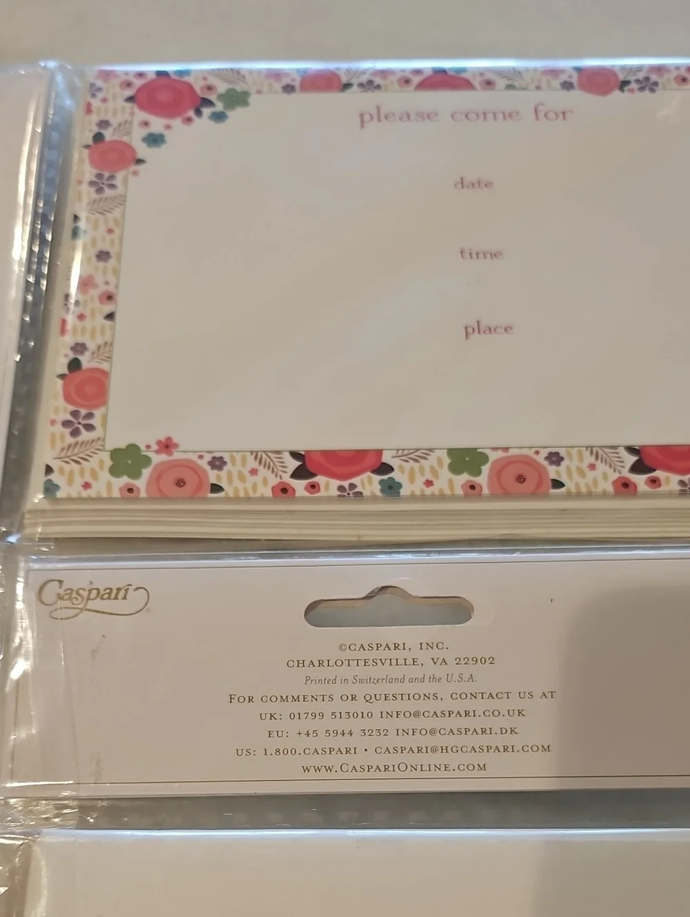 Caspari Invitations ROSIE 2 Pks Of 8 New